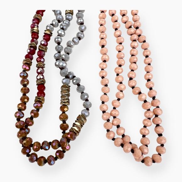 Necklaces Lot 2 Faceted Beads Pink Red Iridescent Acrylic Long Endless Shiny - Picture 1 of 9